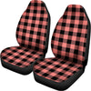 Coral Pink And Black Buffalo Check Print Universal Fit Car Seat Covers