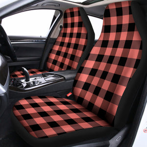 Coral Pink And Black Buffalo Check Print Universal Fit Car Seat Covers