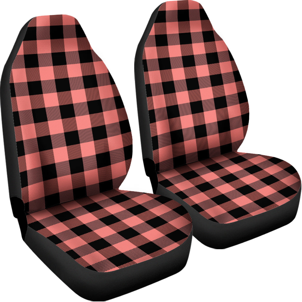 Coral Pink And Black Buffalo Check Print Universal Fit Car Seat Covers