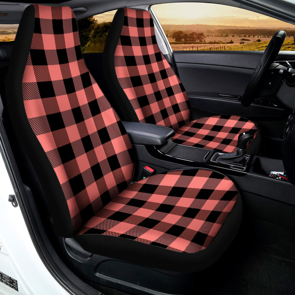 Coral Pink And Black Buffalo Check Print Universal Fit Car Seat Covers