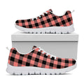 Coral Pink And Black Buffalo Check Print White Running Shoes