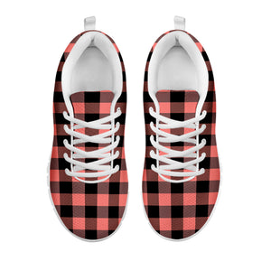 Coral Pink And Black Buffalo Check Print White Sneakers