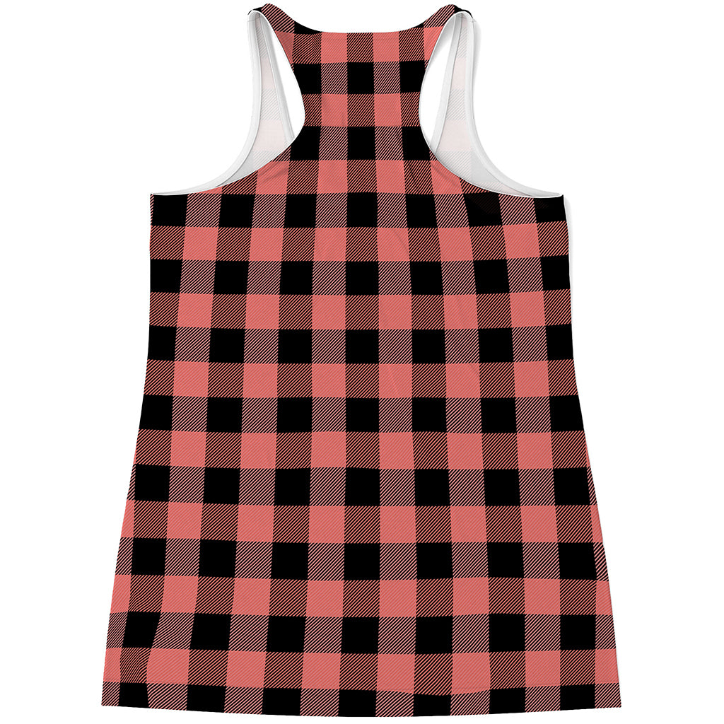 Coral Pink And Black Buffalo Check Print Women's Racerback Tank Top