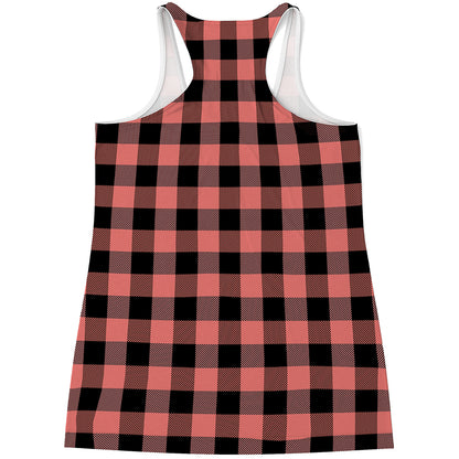 Coral Pink And Black Buffalo Check Print Women's Racerback Tank Top