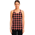 Coral Pink And Black Buffalo Check Print Women's Racerback Tank Top