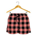 Coral Pink And Black Buffalo Check Print Women's Shorts