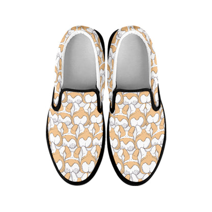 Corgi Butt Pattern Print Black Slip On Shoes