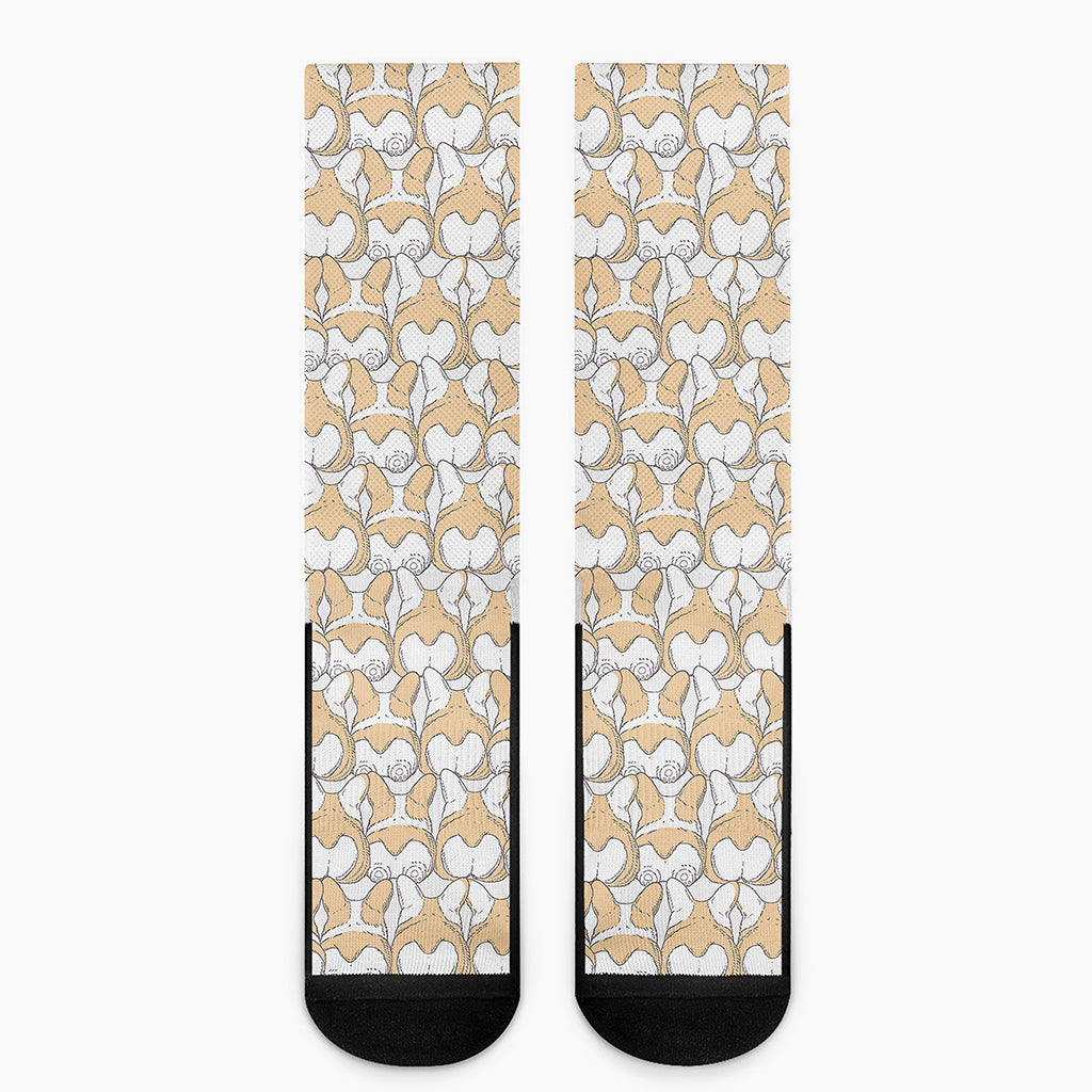 Corgi Butt Pattern Print Crew Socks