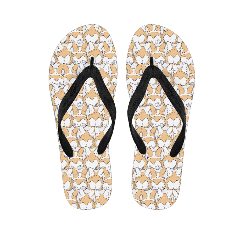 Corgi Butt Pattern Print Flip Flops