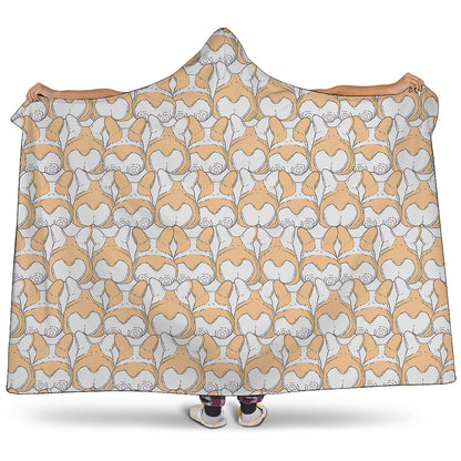 Corgi Butt Pattern Print Hooded Blanket