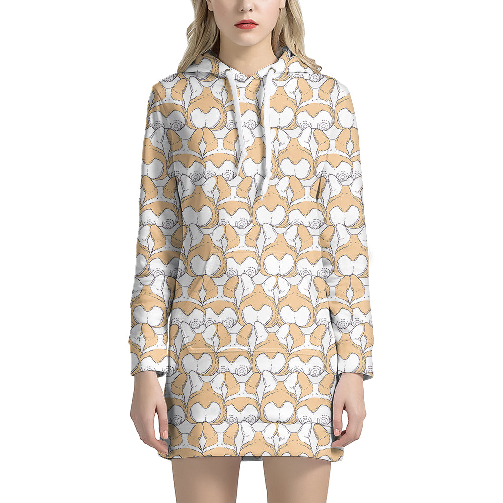 Corgi Butt Pattern Print Hoodie Dress