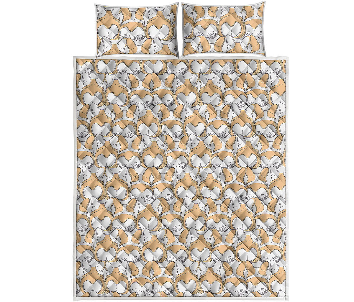 Corgi Butt Pattern Print Quilt Bed Set