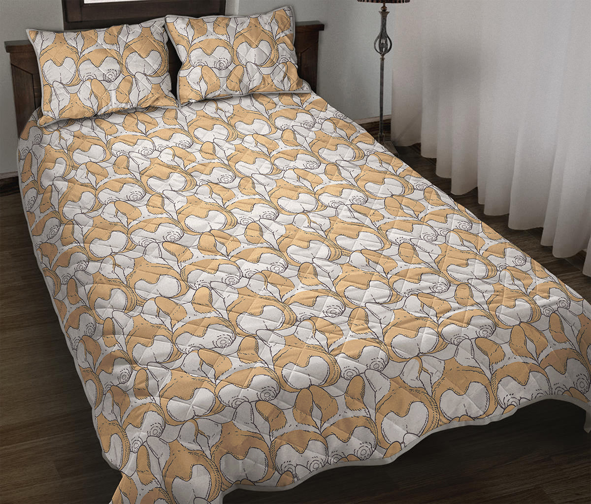 Corgi Butt Pattern Print Quilt Bed Set