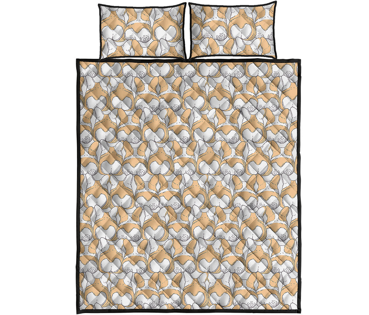 Corgi Butt Pattern Print Quilt Bed Set