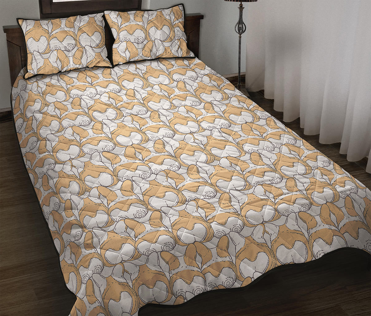 Corgi Butt Pattern Print Quilt Bed Set