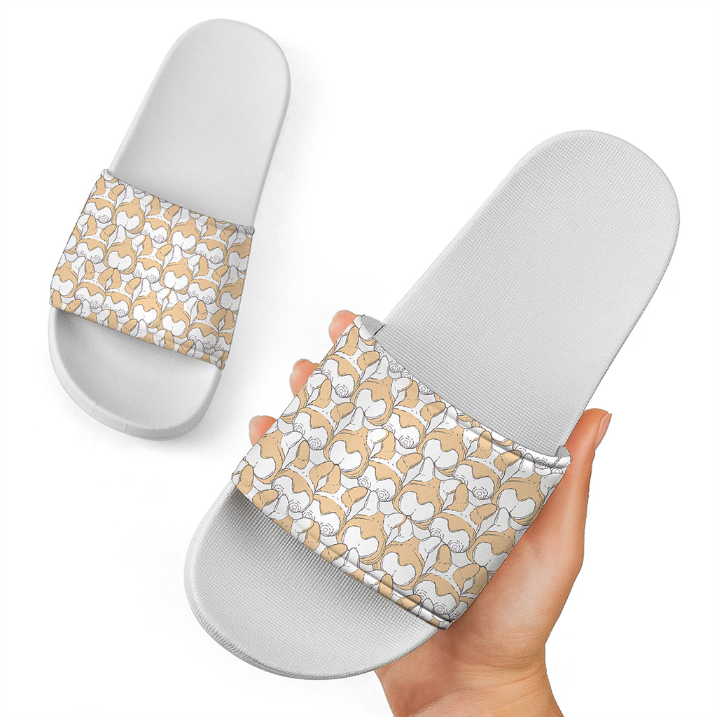Corgi Butt Pattern Print White Slide Sandals