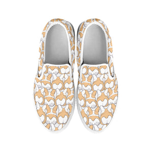 Corgi Butt Pattern Print White Slip On Shoes