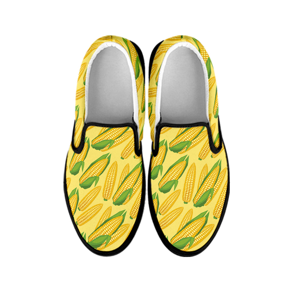 Corn Cob Pattern Print Black Slip On Shoes