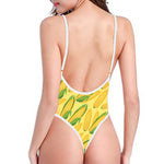 Corn Cob Pattern Print One Piece High Cut Swimsuit