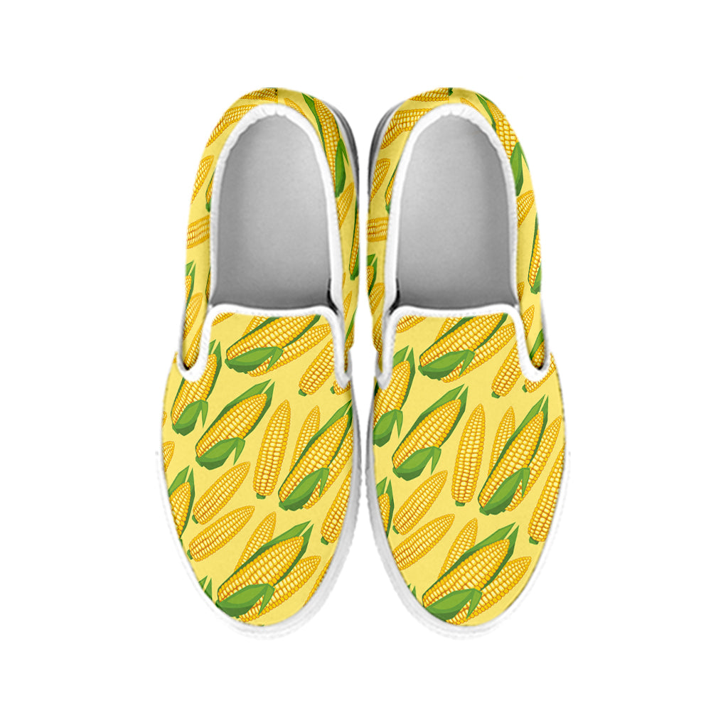 Corn Cob Pattern Print White Slip On Shoes