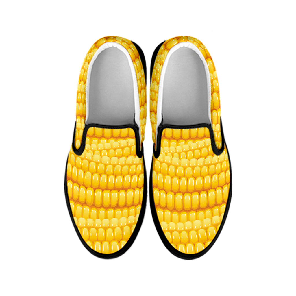 Corn Pattern Print Black Slip On Shoes