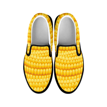 Corn Pattern Print Black Slip On Shoes
