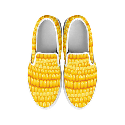Corn Pattern Print White Slip On Shoes