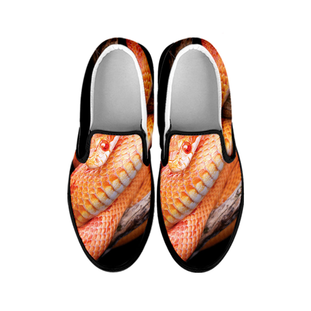 Corn Snake Print Black Slip On Shoes