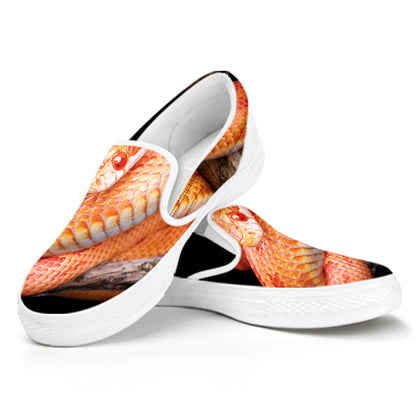 Corn Snake Print White Slip On Shoes