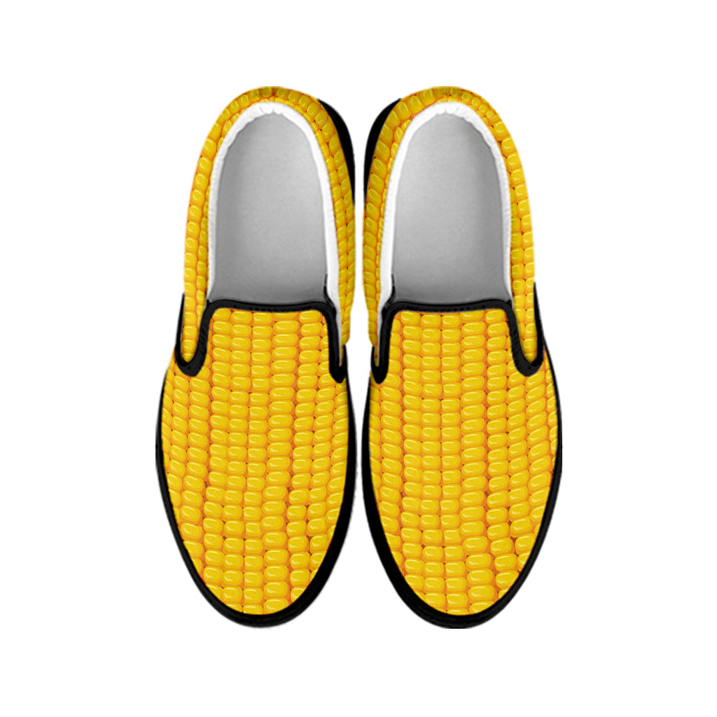 Corn Texture Print Black Slip On Shoes