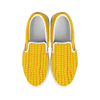 Corn Texture Print White Slip On Shoes