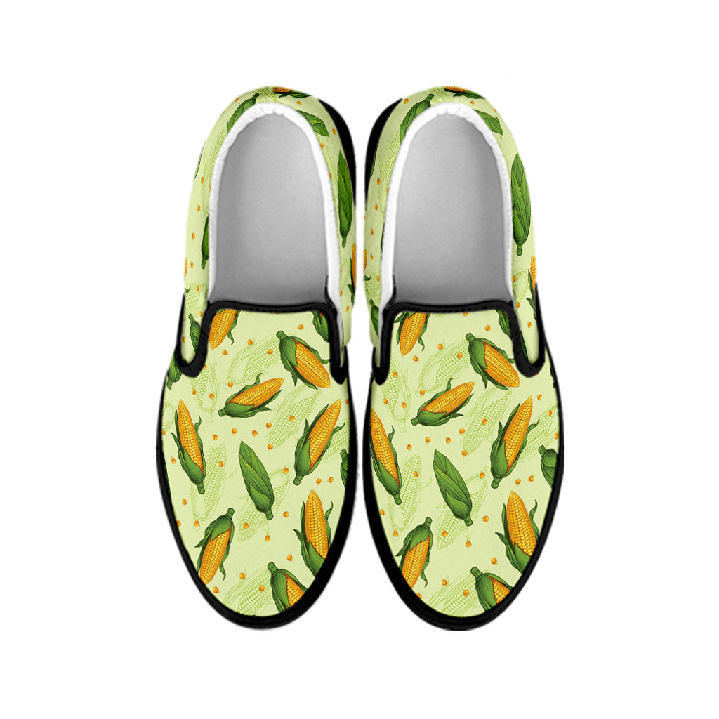 Corncob Pattern Print Black Slip On Shoes