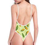 Corncob Pattern Print One Piece High Cut Swimsuit