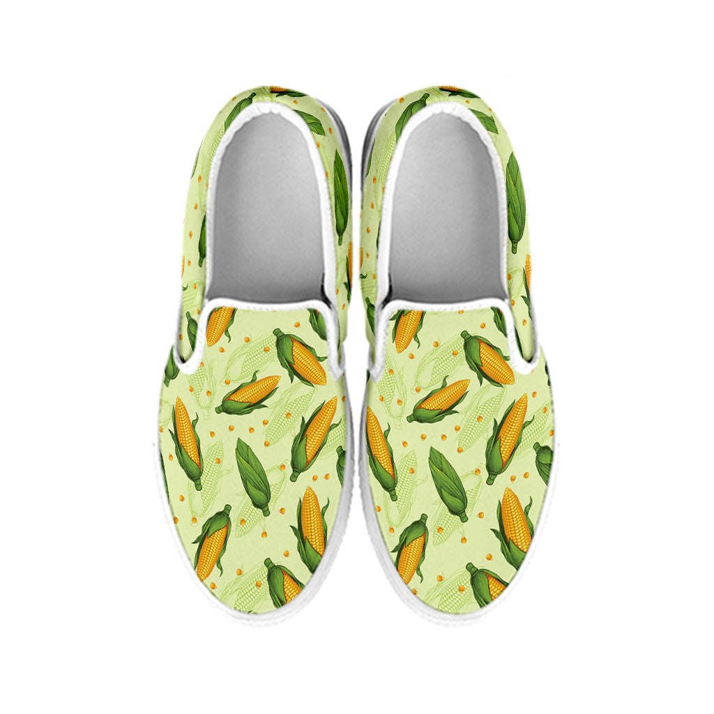 Corncob Pattern Print White Slip On Shoes