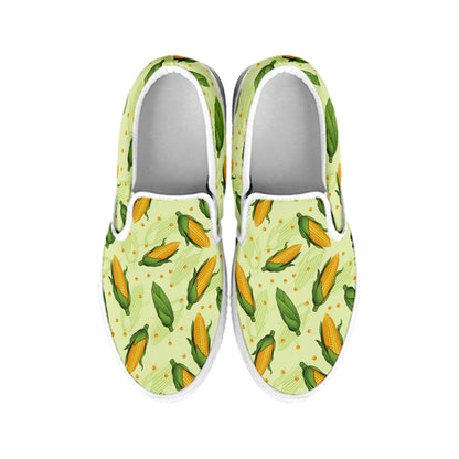 Corncob Pattern Print White Slip On Shoes