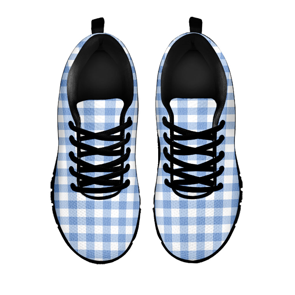 Cornflower Blue And White Gingham Print Black Sneakers