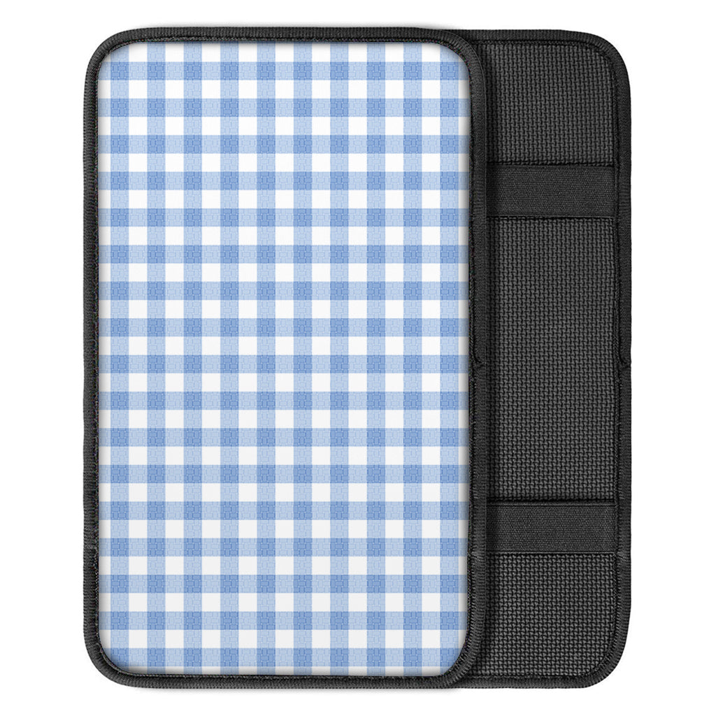 Cornflower Blue And White Gingham Print Car Center Console Cover
