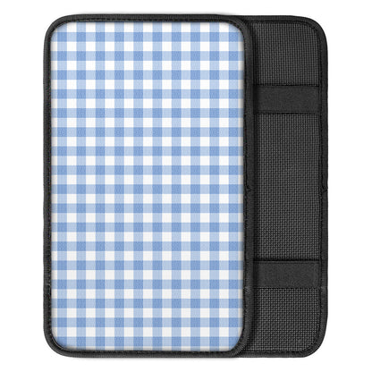 Cornflower Blue And White Gingham Print Car Center Console Cover