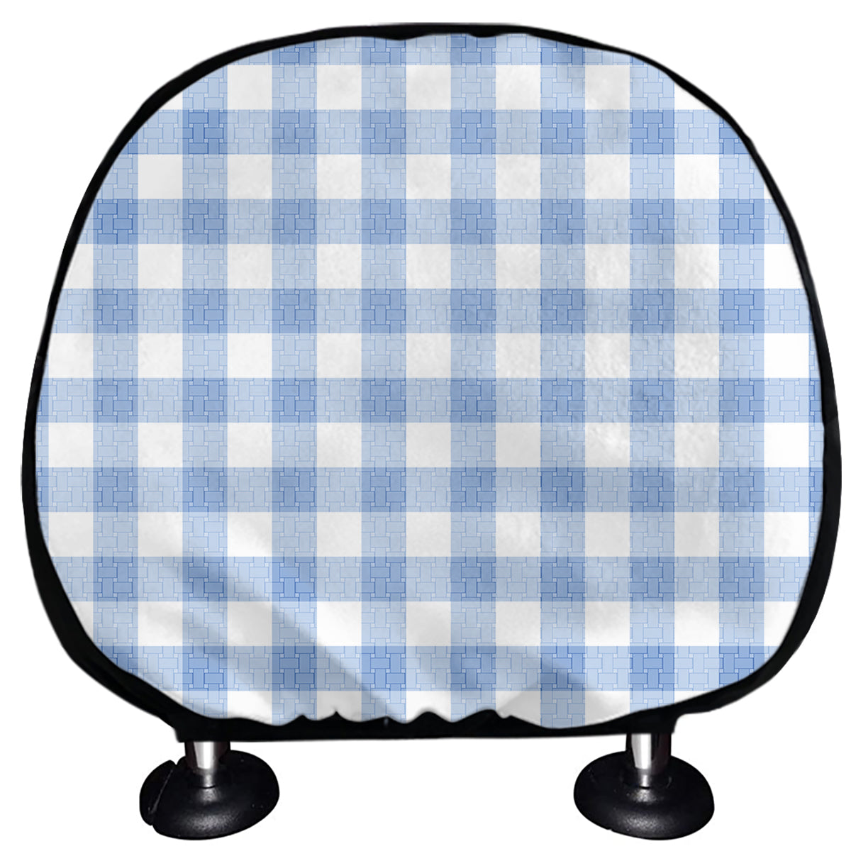 Cornflower Blue And White Gingham Print Car Headrest Covers