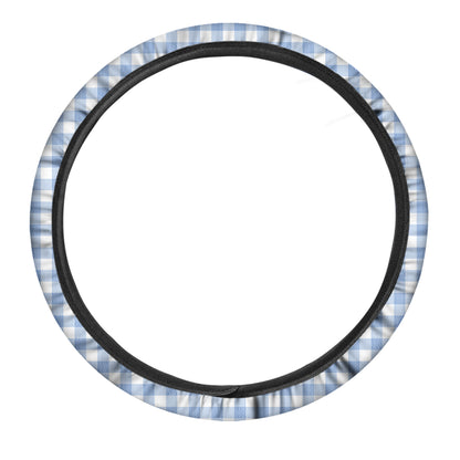 Cornflower Blue And White Gingham Print Car Steering Wheel Cover