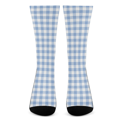 Cornflower Blue And White Gingham Print Crew Socks