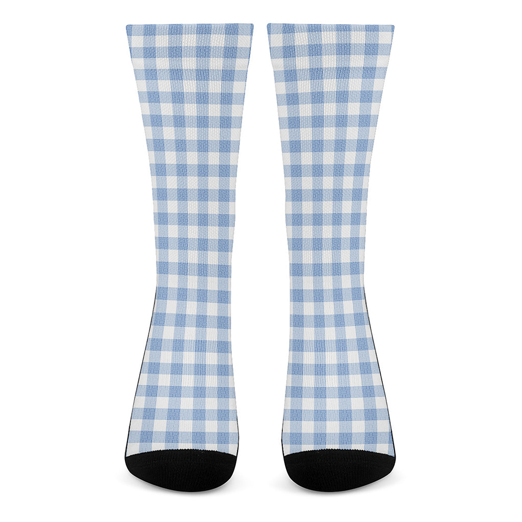 Cornflower Blue And White Gingham Print Crew Socks