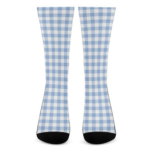 Cornflower Blue And White Gingham Print Crew Socks