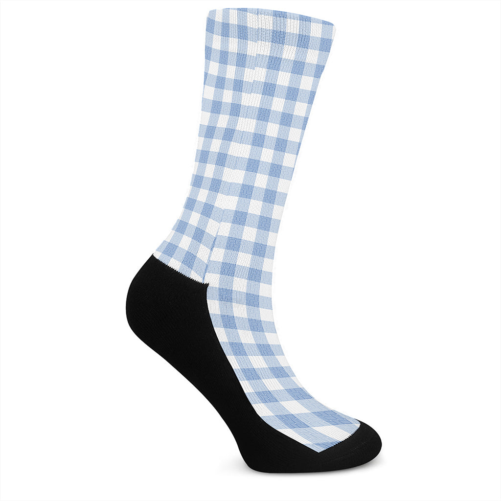 Cornflower Blue And White Gingham Print Crew Socks