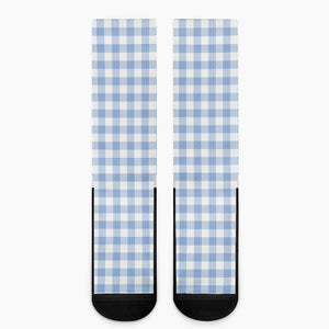 Cornflower Blue And White Gingham Print Crew Socks