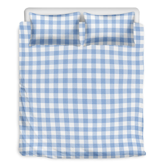 Cornflower Blue And White Gingham Print Duvet Cover Bedding Set
