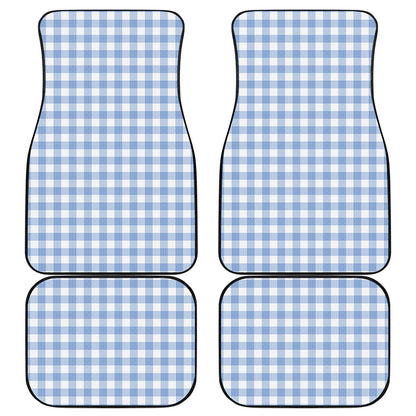 Cornflower Blue And White Gingham Print Front and Back Car Floor Mats