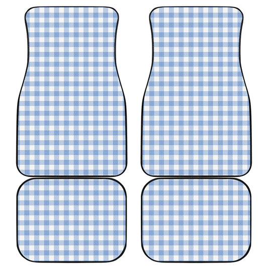 Cornflower Blue And White Gingham Print Front and Back Car Floor Mats