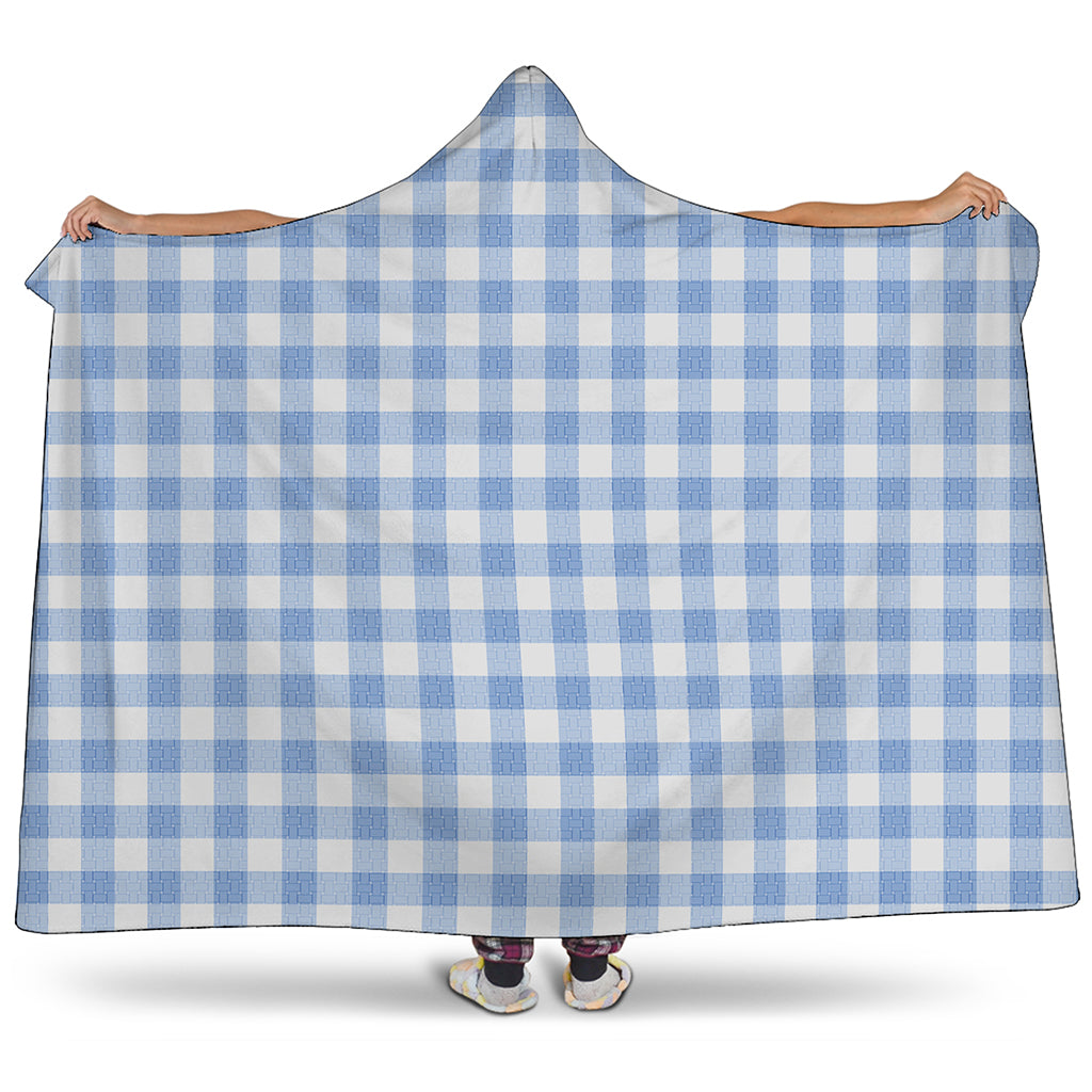 Cornflower Blue And White Gingham Print Hooded Blanket