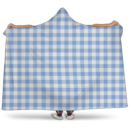 Cornflower Blue And White Gingham Print Hooded Blanket
